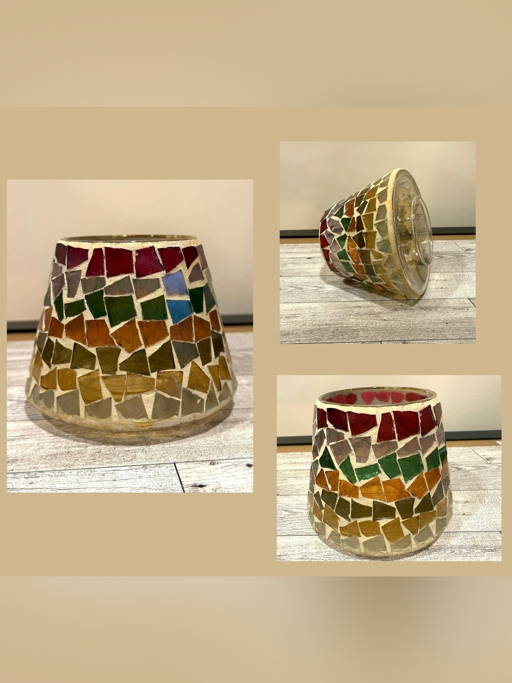 Multicolored Mosaic Glass Candle Shade for Jar Candles